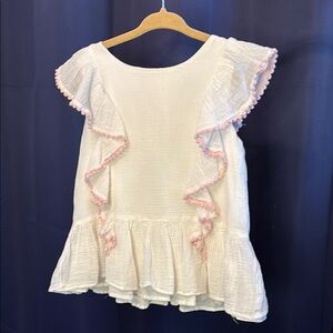 Polo by Ralph Lauren White and Pink Ruffle Blouse